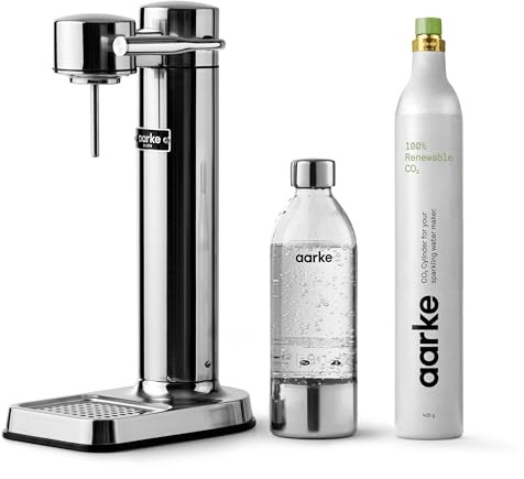 Aarke Carbonator lll con cilindro di CO2, macchina per acqua frizzante e carbonatoria, in acciaio inox, con bottiglia riutilizzabile in PET senza BPA, volume 1 l oz (acciaio inox)