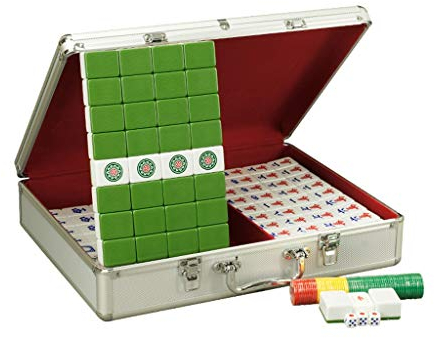 Mahjong-Set MahJongg-Fliesen-Set Chinesisches Mahjong-Set – 144 Steine Großes klassisches Mahjong-Mah-Jongg-Spielset mit silbernem Aluminiumgehäuse (Melamin-Mahjong, sicher und langlebig) Chinesisc