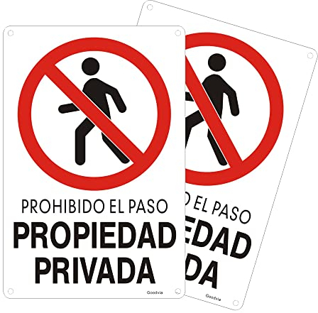 Goodvia Cartel Prohibido el Paso Aluminio Reflectante 20x30 cm, Placa Propiedad Privada Cartel Prohibido el Paso Propiedad Privada Metalico Duradero, Impermeable y Resistente UV, 2PCS
