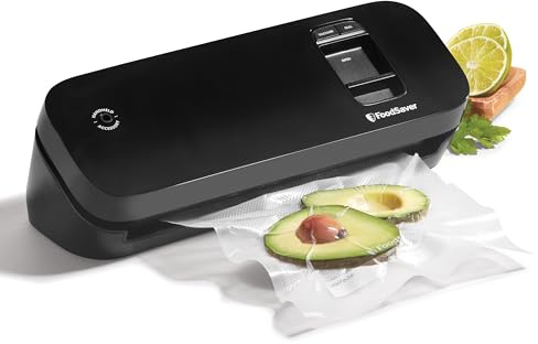 FoodSaver Space Saving Food Vacuum Sealer, Black with 2 Quart Vacuum Seal Bags, Pack of 1, Compact (Black)