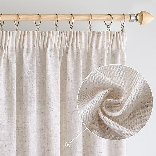 Woaboy Cortinas Lino con Cinta Fruncidora Visillos Dormitorio Ventana Translúcido Cortinas Modernas para Salón Habitación 2 Piezas 140x245cm Blanco Blanqueado