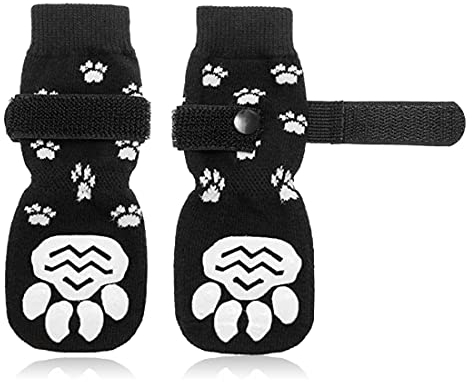XPEX 4er-Pack Anti-Rutsch-Pfotenschutz-Hundesocken, Anti-Rutsch-Hundesocken mit verstellbaren Trägern, Anti-Rutsch-Socken, Indoor-Hunde-Anti-Rutsch-Socken