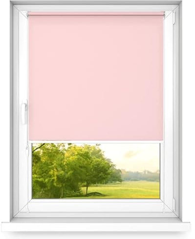 time4blinds MINI BASIC Stick on Roller Blinds - Easy Fit Clip On - Dimming Blinds for Bedroom - 600x1000mm Pink - Operated on Right Side
