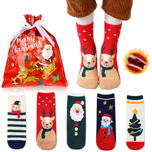 Likesing 5 Paires Chaussette Enfant Garcon Fille Bebe Chaussettes Sans Couture Chaussette de Noel Fantaisie Coton Drole Fille Sport Chaussettes Chaudes Hiver Cadeau Noel Fille Garcon Enfant Bébé
