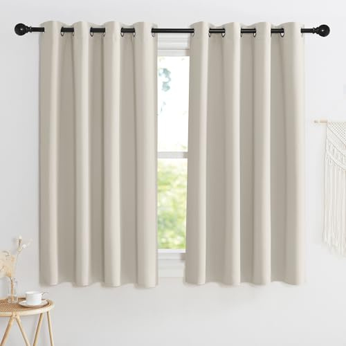 KGORGE Mörkläggningsgardin – set med 2 köksgardiner, korta gardiner, gardiner för barn/vuxna sovrum med öljetter, heminredning, 140 x 145 cm, ecru