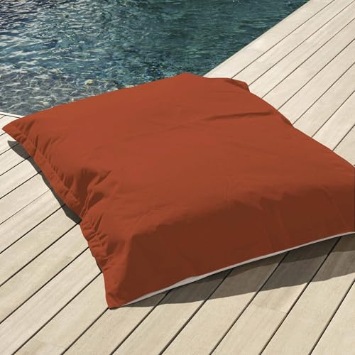 Pouf Géant XXL - 180x140cm - Flottant pour Piscine - Déhoussable - Garnissage 450L Billes de polystyrène Inclus - AntiUV - Terracotta - Déco Arts