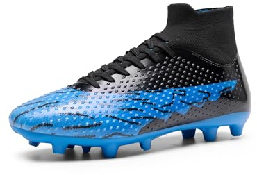 DREAM PAIRS Herren Fußballschuhe High Top Spike Microfaser Cleats TPU-Beschichtung Professionelle Athletics Trainingsschuhe Football Schuhe,Size 46,Schwarz/Knigsblau,SDSS2401M