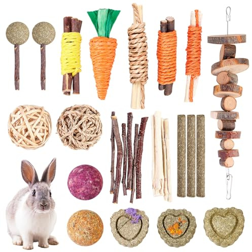 WIYETY 18 Pièces Jouets à Mâcher pour Petits Animaux - Lapins, Hamsters, Cochons d'Inde, Chinchillas - Jouets Molaires pour Rongeurs