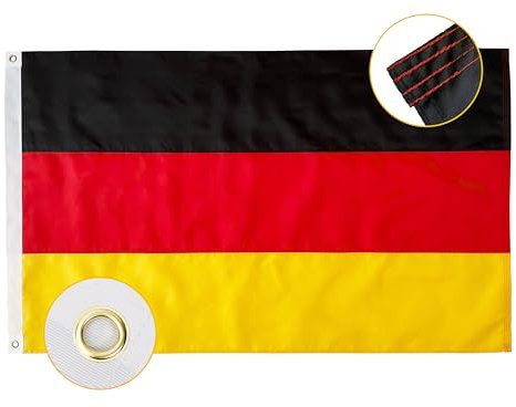 Qanmua Bandera de Alemania 60 x 90 cm, nailon 210D 160 g/m², bandera nacional duradera de la Federación y Alemania con ojales de latón, resistente bandera alemana con rayas cosidas para exteriores EM