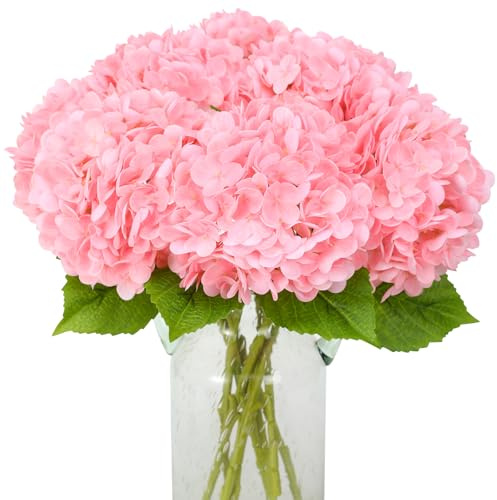 JUSTOYOU Hortensia blommor konstnärliga, 3 st enkla långa stjälkar, realistiska hortensior, 45 cm stora äkta beröring, falsk hortensia blombuketter för bröllop, hemmafest (rosa hortensior blommor)