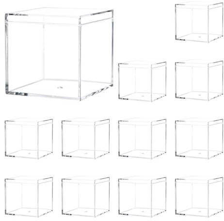 Keboyoe 12 Piezas Caja de Acrílico con Tapa, 5,5 x 5,5 x 5,5 cm, Pequeña Caja de acrílico Transparente caja Acrílica Cuadrada Transparente para Organizar Joyas Caramelos Figuras Regalos de Fiesta