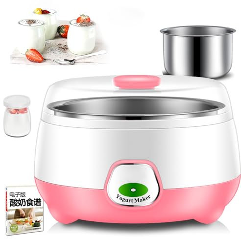 Helautomatisk Yoghurtmaskin, Automatisk Yoghurtmaskin Med Glaskoppar, Behållare I Rostfritt Stål, 1 Liter Yoghurtmaskin Med Konstant Temperaturkontroll, För Hemmagjord Yoghurt Natto Risvin pink
