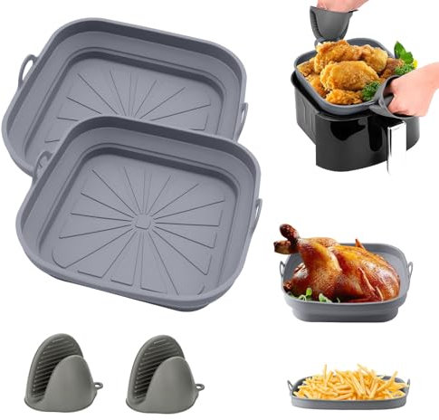 KATKLU Teglie in Silicone per Friggitrice ad Aria, 2 Pezzi, Riutilizzabili, Antiadenti, BPA Free, Resistenti fino a 230 °C, Adatte per Forno, Microonde e Lavastoviglie