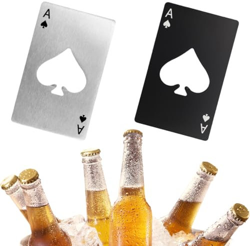 QOMJUFA Apribottiglie in Acciaio Inox, 2 Pezzi Apribottiglie Poker regali, Dimensioni della Carta di Credito