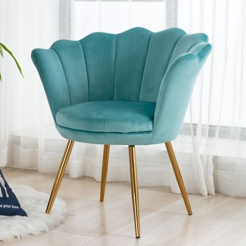 chairus Schminktisch Stuhl, Muschel Sessel aus Samt Armlehnstuhl Loungesessel mit goldenen Beinen Armlehnensessel für Wohnzimmer,Hellgrün