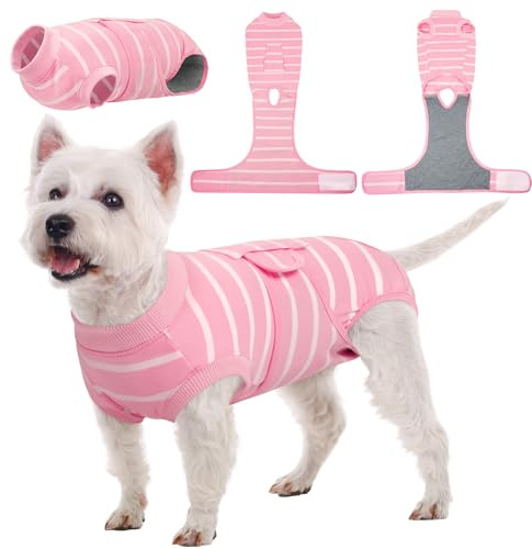 Kuoser Dog Surgery Recovery Suit Post-Op Care Medical Vest, Pink Stripe S
