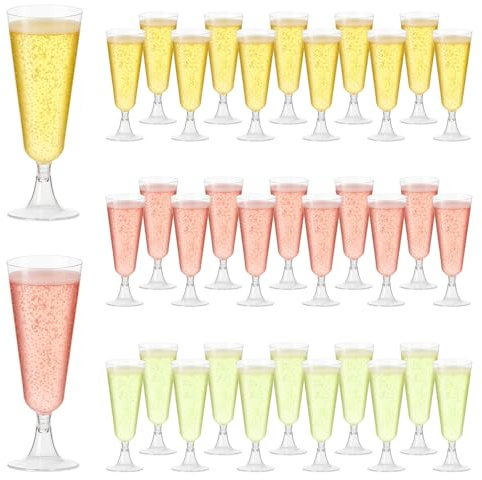 100 Pack Clear Plastic Champagne Flutes, 5 Oz Disposable Champagne Glasses, Unbreakable Acrylic Mimosa Glasses Wedding Cocktail Cups for Engagement Birthday Graduation Party Decorations Supplies