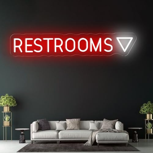 Restroom Neon Sign for Business Toilet(Customizable direction), Neon Light Bathroom LED Neon Sign, Restrooms LED Neon Light for Home Bar Shop Hotel Shop Mall Supermarket Decoration