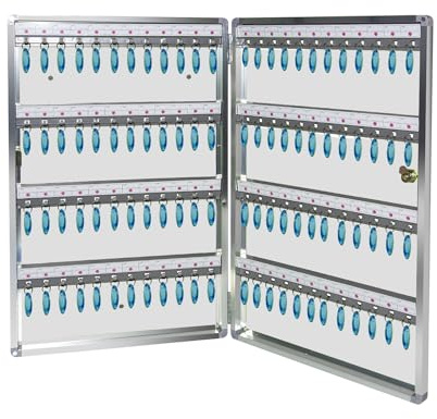 tonchean Key Cabinet 96 Position Key Box Wall Mounted Key Storage Cabinet with Key Tag Labels & 96 Hooks for Home Office Property Hotel Bank 64 x 39 x 5.5 cm, Aluminum Alloy