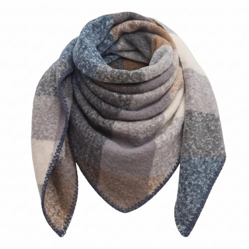 Lykofudi Damen Schal, Übergroß Web Dreieck Winterschal mit buntem Karo Muster, Warmer und weicher Dreieckstuch Kariert, Leichter Strickschal, Halstuch für Frauen und Mädchen 200×83 CM
