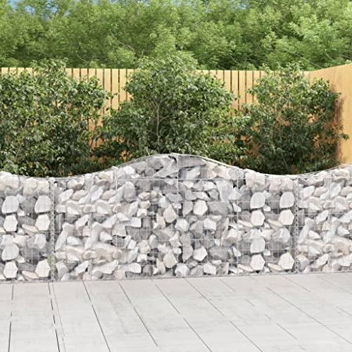 HaoChrymec Gaviones Decorativos, Muro de Contención de Piedra, Estructura de Arco Alto, Hierro Galvanizado Resistente, para Jardín, Terraza, Patio, Color Plateado, 200x30x80/100 cm