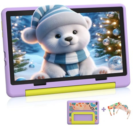 Laptok 10 Inch Kids Tablet, Android 14 Tablet for Kids Octa-Core with 8GB+64GB+1TB Expand ｜ Parental Control｜WiFi 6｜BT 5.3｜Dual Camera｜Protective Case｜Great Gift for Child(Purple)