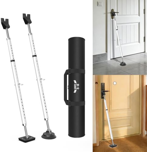 3–H 2 x dörrsäkring, inbrottsskydd utan borrning, teleskopstång 77–122 cm klämstång av stål med bärväska, säkerhetsstång för hus- och lägenhets- och skjutdörrar som dörrlås, vit