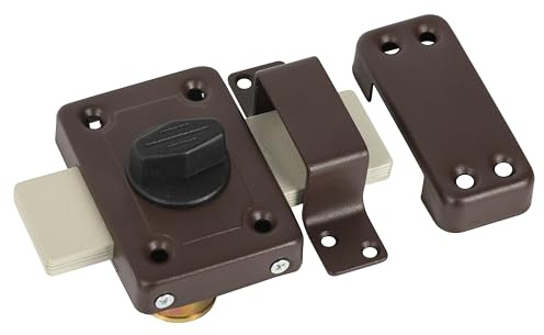 ADGO, Kastenschloss, Garagentor Schloss, Türschloss, Riegelschloss - Widerstandsfähig gegen äußere Einflüsse - Aufsatzschloss GAMA, 68×95 mm, Braun