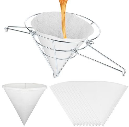 12 Pcs Maple Syrup Filter Set Includes 9.4 Inch Deep Stainless Steel Fryer Oil Filter Stand 1 Heavy Duty Maple Syrup Filter 10 Pre Filters Cones for Maple Syrup Making Supplies