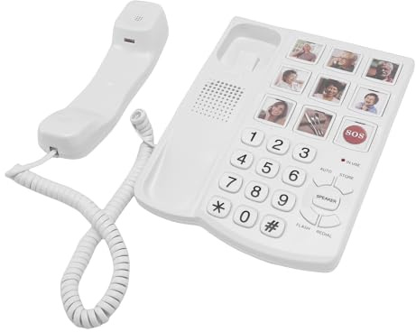 XUMIUZIY Telefon med Stora Knappar för äldre och Seniorer, Fast Telefon med 9 Bilder på Bild, Fast med Snabbval, med Hög Ringsignal med LED-uppringningsindikator för