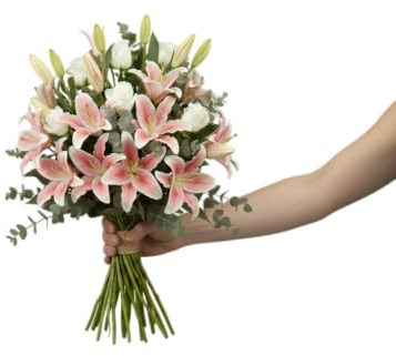 DECOALIVE – Ramo de Flores de Lirios Naturales | Bouquet de Lilium Vivo para Regalo y Decoración