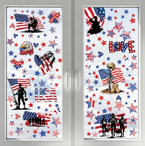 AhfuLife USA 4th of July Window Clings for 250 Years Anniversary, 9 Sheets America Patriotic Themed Window Stickers for Independence Day, Home Office Party Decorations(Style B)