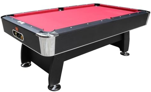 Tavolo da Biliardo BLACK NORMAN (216x123x82 cm) con Panno Rosso - Design Professionale, Sponde K-66, Sistema di Ritorno Automatico e Accessori Completi