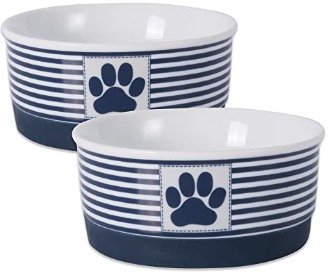 Bone Dry Paw & Patch Ciotola in Ceramica per Animali Domestici, Set Piccolo, 10,8 x 5,1 cm, 2 Pezzi, Blu Nautico