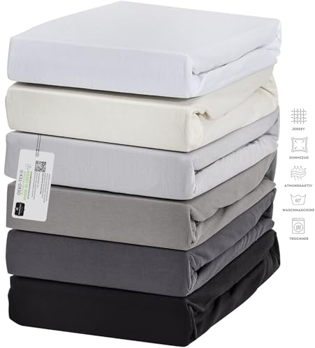 Hometex Premium Textiles Exclusive Spannbettlaken Spannbetttuch bis 25 cm Steghöhe | Bettlaken 100% Baumwolle | Extra starker Stoff 160 g/m² | Oeko-TEX® Made IN Green | 180-200x200 cm | Silber