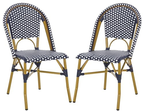 Safavieh Home Collection Hooper Indoor-Outdoor Stacking Side Chairs | Navy & White | Set of 2