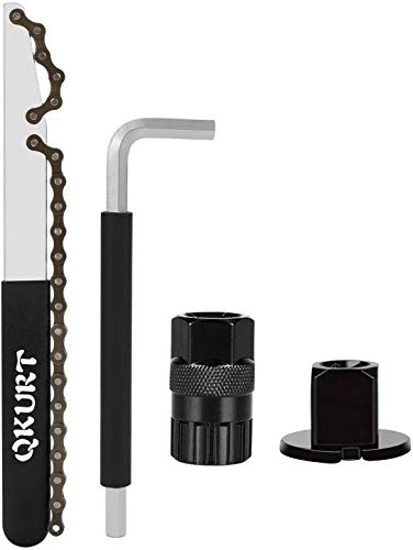 Qkurt Fahrrad Kassette Removal Tool, Fahrrad kettenpeitsche+Winkelschraubendreher+Kassette Lockring Tool +Kettenpeitsche Ritzelabnehmer -Schwarz