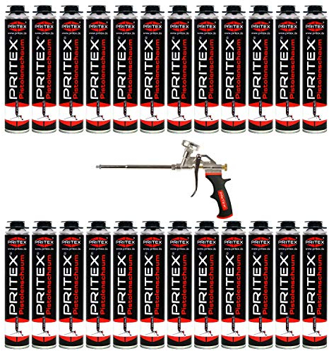 Bauschaum Set 24 x 750ml Pistolenschaum inkl. Schaumpistole PU Schaum Montageschaum