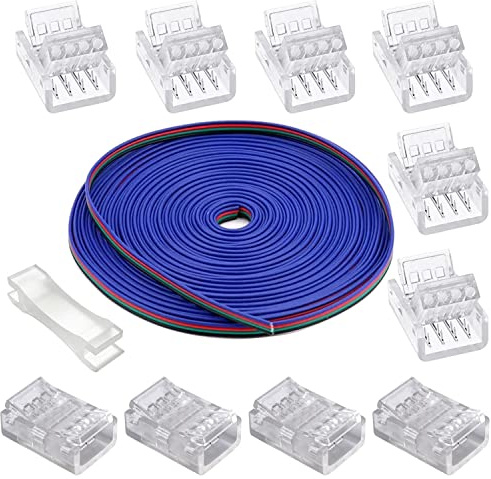 GTIWUNG 5m Cable Extensión Tira LED Cable de Conexión DC 12V Cinta LED 4 Pin Cable Conector Banda LED Separable Extensio, 10mm Conectores de Tira de Luz LED de Conexión Rápida de tira RGB de 2835 5050