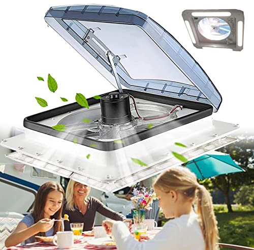 Wohnmobil-dachventilator, 12 V Duschdachlukenventilator, 36 X 36 Cm/40 X 40 Cm Abluftventilator Mit Led-licht Und 3-stufen-ventilator, Zwei-wege-luftstrom, Für Wohnwagen-dachfensterlüfter,400mm