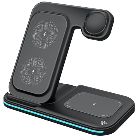 MMOBIEL Estación de Carga Inalámbrica Compatible con iPhone, Apple Watch y AirPods - Cargador Inalámbrico 3 en 1-15 W - Cargador RáPido Premium - Base de Carga Rápida Inalámbrica - Negro