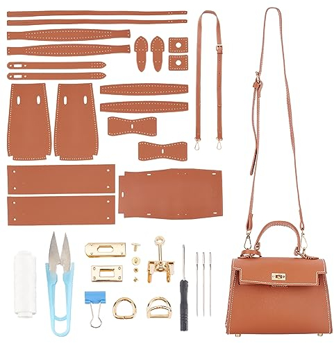 WADORN DIY Damen-Handtaschen-Bastelset, PU-Leder-Crossbody-Umhängetasche, Nähmaterial-Set Mit Anleitung, Handgefertigte Designer-Taschenherstellung, Zubehör Für Damen, 21.5x7.5x15 cm, Braun