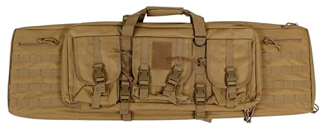 Single Rifle Case, 38 Inch Soft Padded Tactical Carbine Gun Bag Pistol Airsoft Sniper Shotgun Long Gun Firearm Military Transportation Lockable Hunting Equipment Carry Bag with Pockets (Tan)