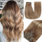 GUDOZO Clip in Extensions Echthaar 7pcs 40cm 120g Hellbraun mit Goldblond Invisible Clip Extensions Echthaar Extensions Clip Extensions Echthaar Skin Weft Haarverlängerung(16Zoll,10/10/22#)