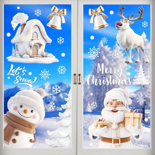 Ventdest 3D Christmas Window Stickers, 9 Sheet Reusable Xmas Window Stickers, Double Sided Christmas Snowflake Window Clings Decorations for Window Glass Display