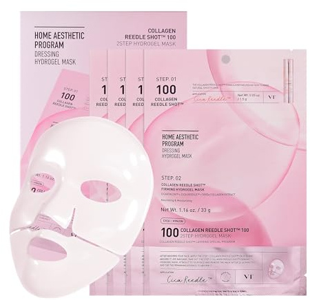 VT COSMETICS Collagen Reedle Shot 100 2-Step Hydrogel Mask (34.5g x 4ea), Firming & Elasticity Care, Exosome 500Da, Fine Lines, Hydrating Overnight Melting Mask, Korean Skincare, Facial Gel Mask