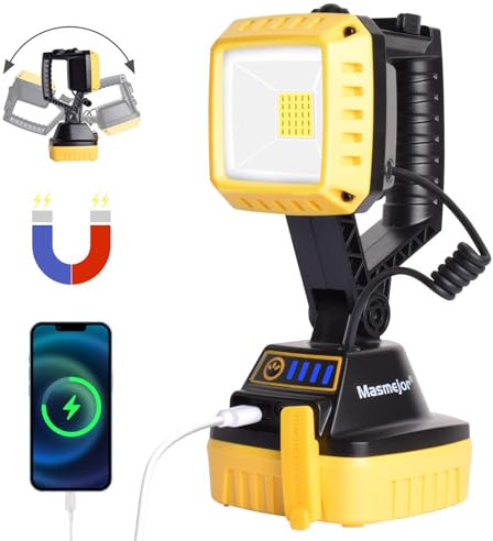 MASMEJOR Projecteur LED Rechargeable 30W, Projecteur LED Chantier avec 3 modes d'éclairage, 1500LM Lampe de Chantier, 4400mAh Lampe de Travail Rechargeable Idéal pour Camping, Travail, Pêche