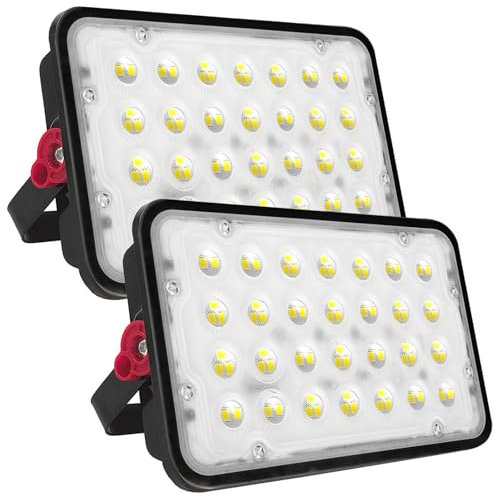 CREATESTAR Focos LED Exterior 50W, 2 Piezas 5000LM IP66 Impermeable Proyector LED Exterior, foco exterior de Floodlight, foco blanco frío de 6500K, luz de inundación para almacén garaje jardín patio