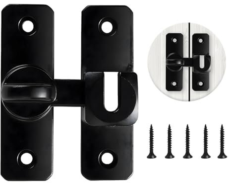 Verrou de Porte Coulissante Intérieure, Serrure à Crochet 90°/180° en Alliage de Zinc, Loquet Antivol pour Sécurité et Intimité, pour Chambres, Salles de Bain, Bureaux, Garages - Installation Facile