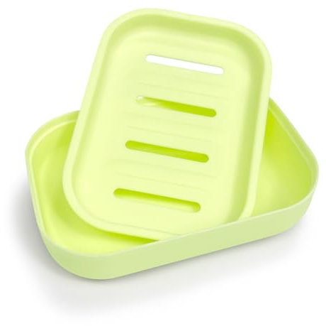 Double Layer Draining Soap Dish, Plastic Dishwashing Sponge Soap Holder for Kitchen, Bathroom, and Washstand (Light Green)